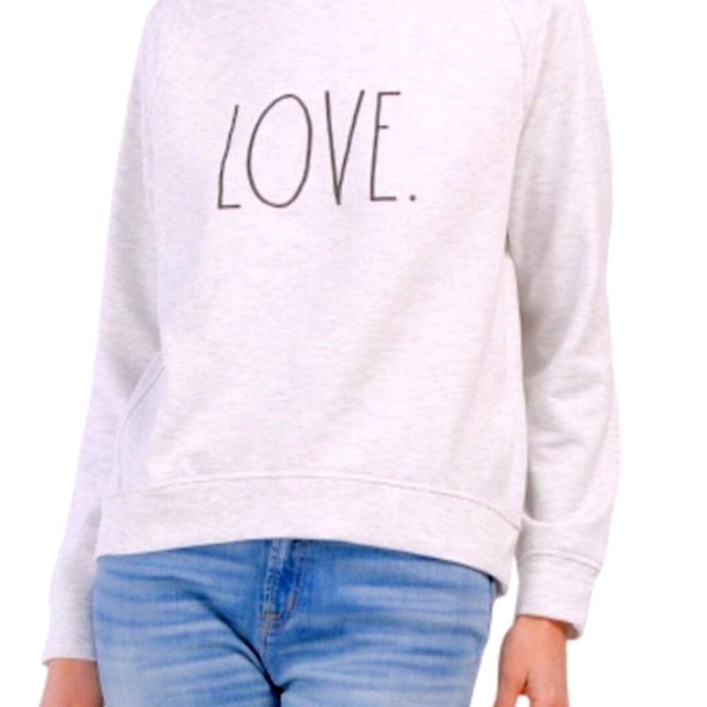 Rae Dunn LOVE Gray Fleece Sweatshirt Top Size Medium.